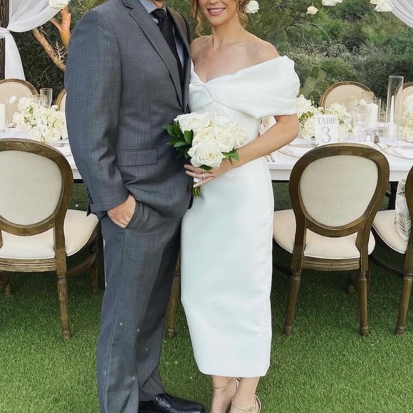 NWT Rachel Gilbert Matteo Midi Dress Gown Off Shoulder Bridal Wedding White - Picture 7 of 15